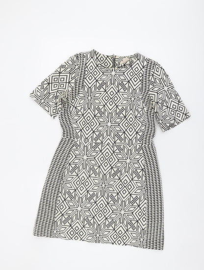 H&M Women's Geometric Shift Dress, Size 14, Black & White