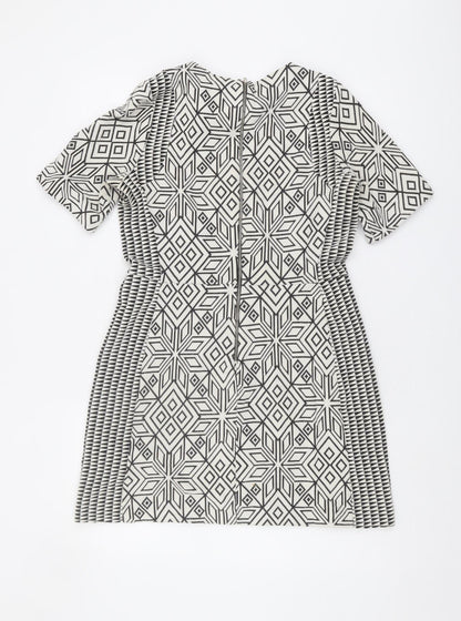 H&M Women's Geometric Shift Dress, Size 14, Black & White
