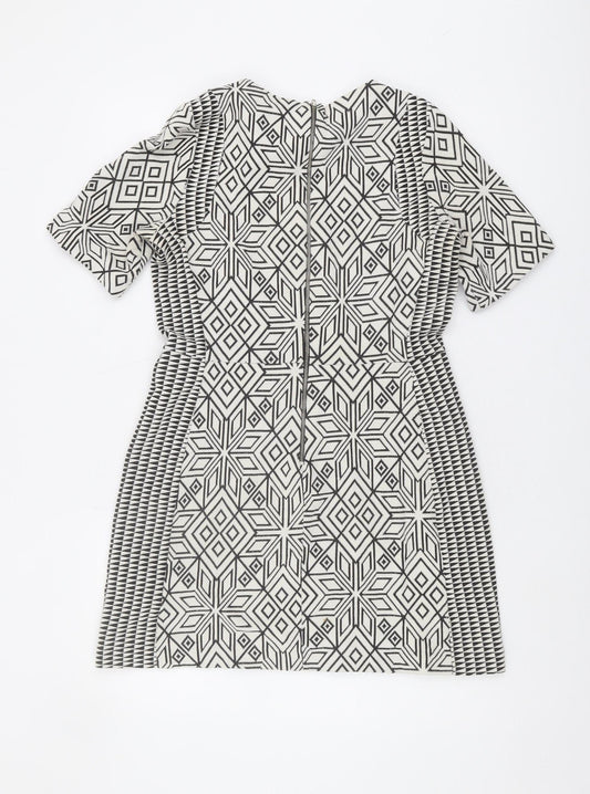 H&M Women's Geometric Shift Dress, Size 14, Black & White
