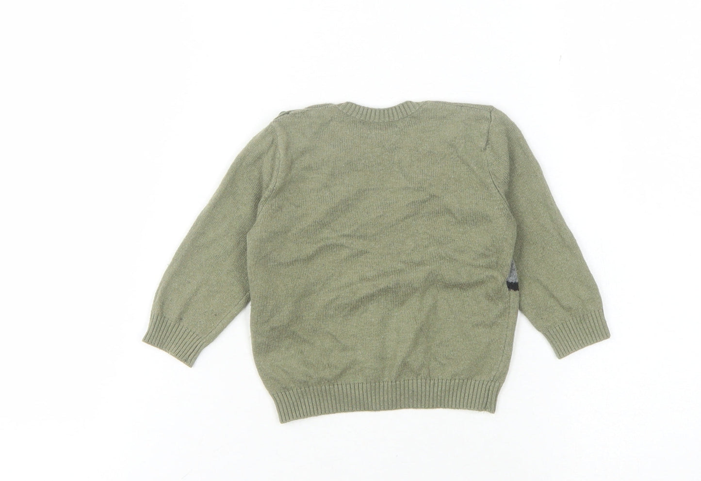 Benetton Unisex Baby Green Animal Jumper 6-9 Months Acrylic Blend