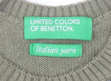 Benetton Unisex Baby Green Animal Jumper 6-9 Months Acrylic Blend