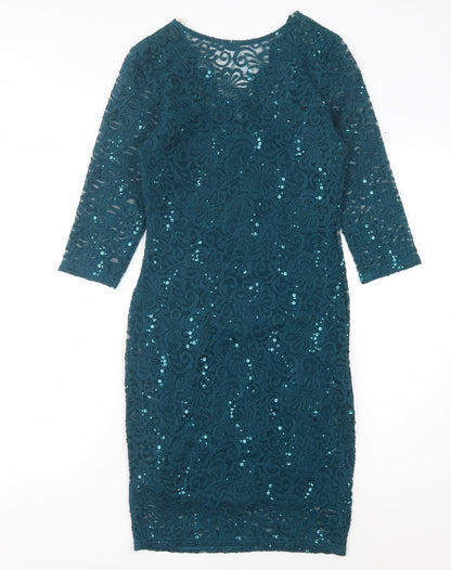 Lipsy Women's Green Sequin Bodycon Dress Size 8