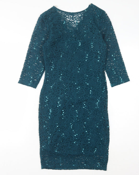 Lipsy Women's Green Sequin Bodycon Dress Size 8