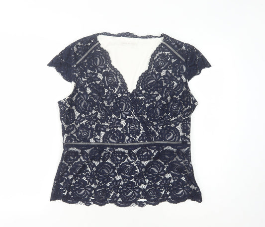Jacques Vert Women's Blue Floral Lace Blouse Size 14
