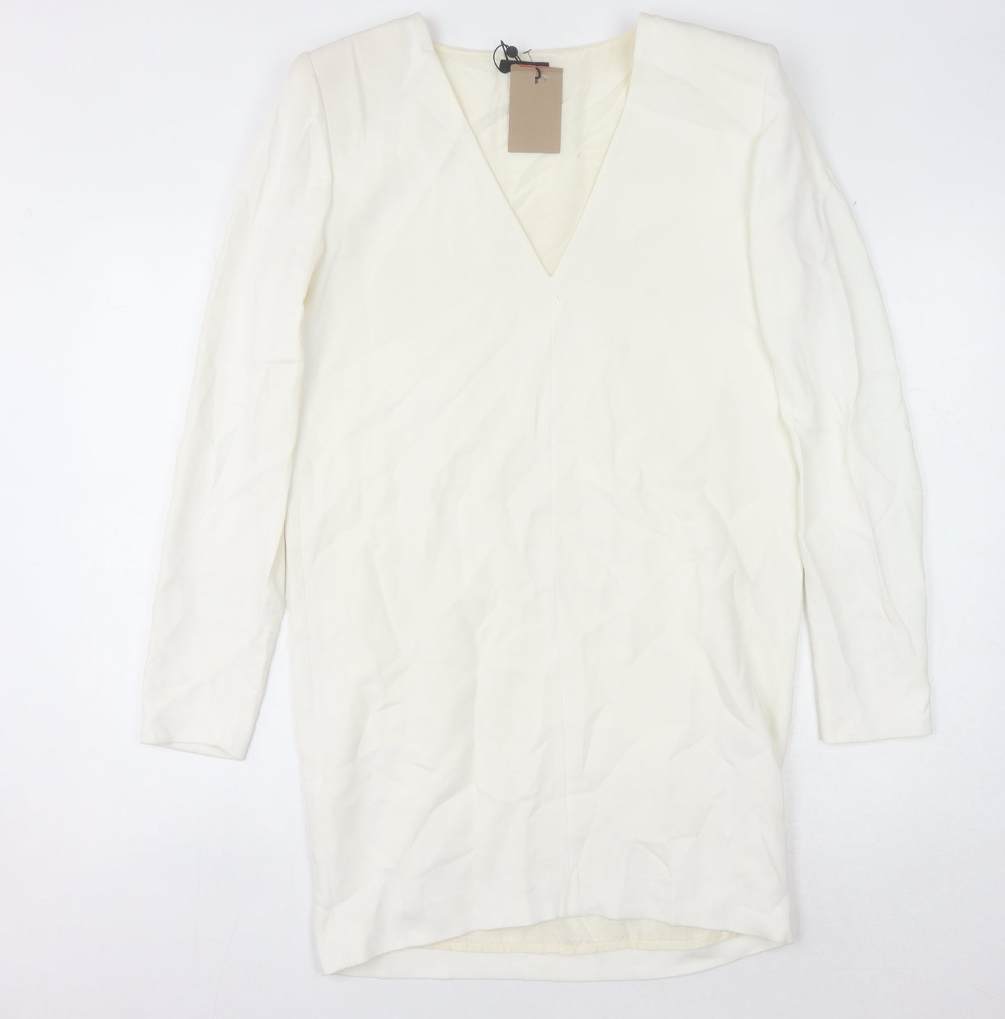 Massimo Dutti Women's White V-Neck Long Sleeve Dress
