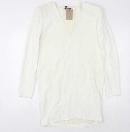 Massimo Dutti Women's White V-Neck Long Sleeve Dress