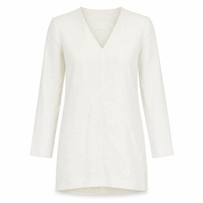 Massimo Dutti Women's White V-Neck Long Sleeve Dress