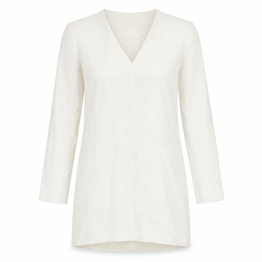 Front view of Massimo Dutti Women's White V-Neck Long Sleeve Dress