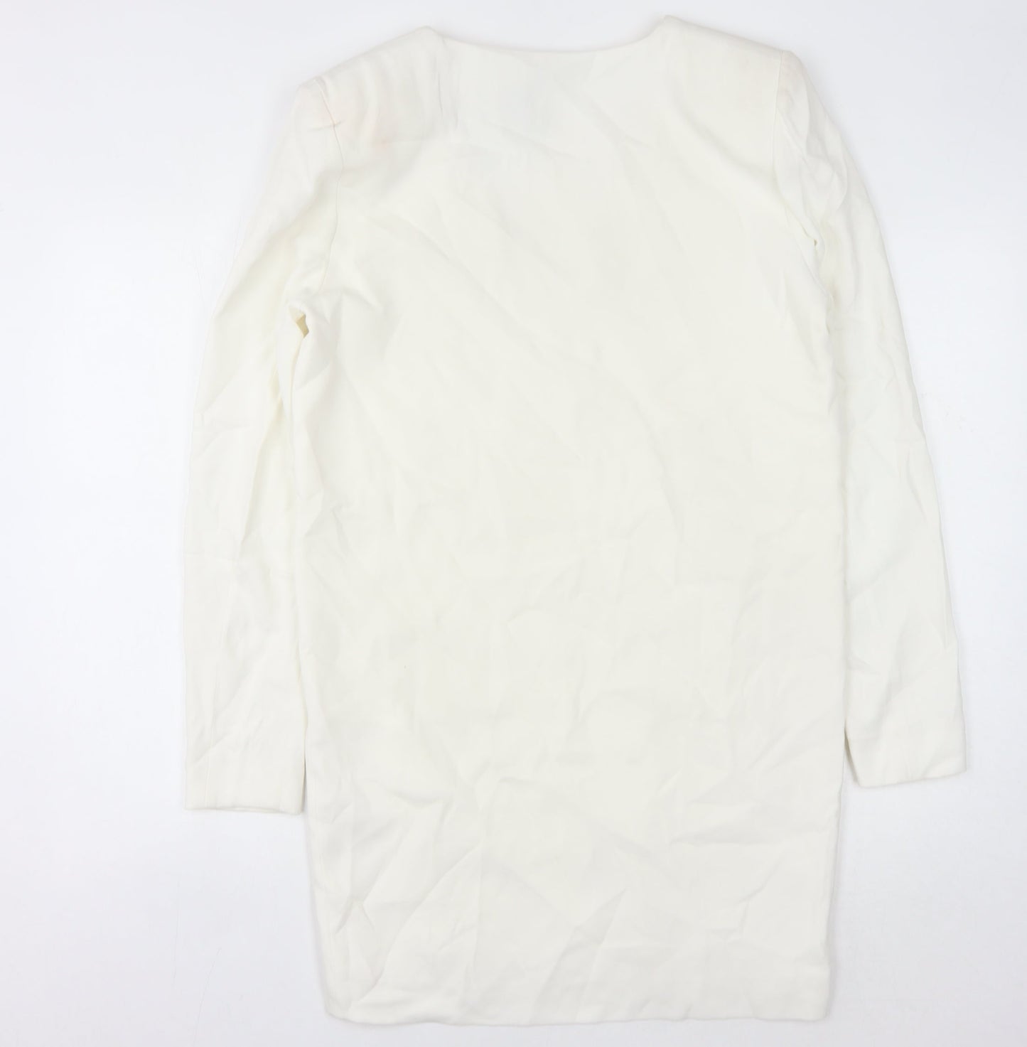 Massimo Dutti Women's White V-Neck Long Sleeve Dress