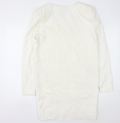 Massimo Dutti Women's White V-Neck Long Sleeve Dress