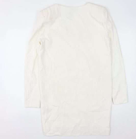 Massimo Dutti Women's White V-Neck Long Sleeve Dress