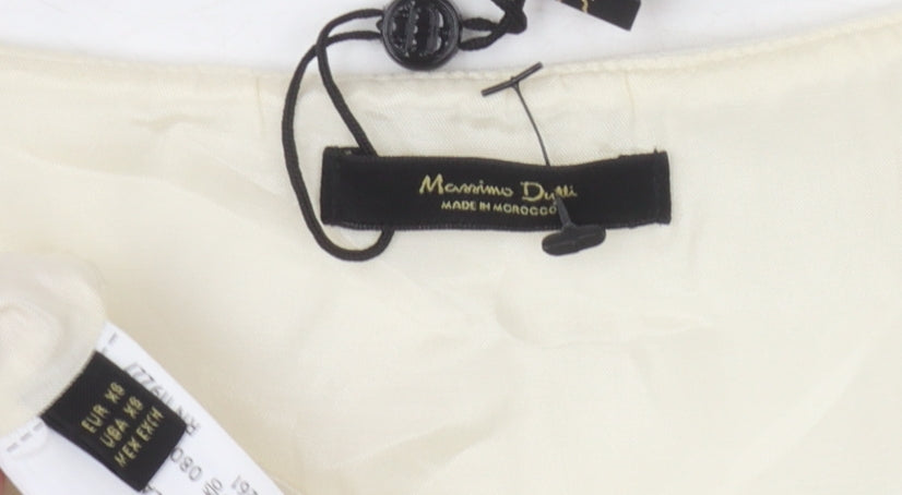 Massimo Dutti Women's White V-Neck Long Sleeve Dress