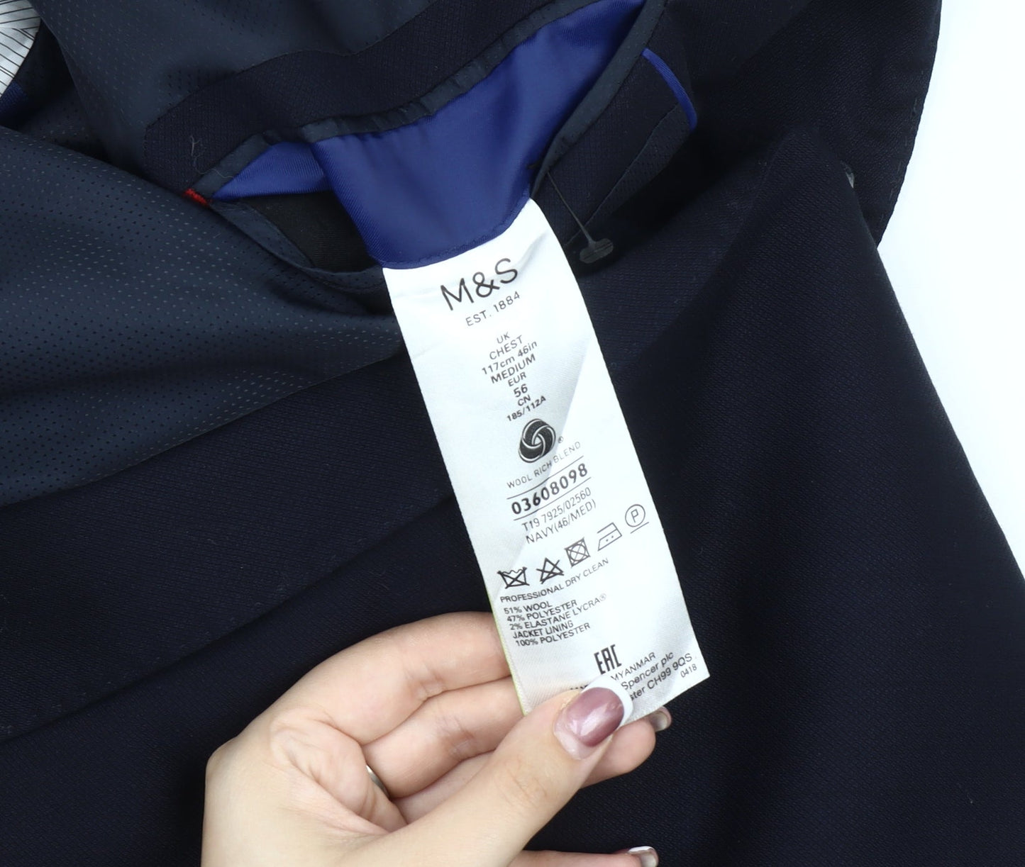Mens UK Size 46 Marks and Spencer Regular Blue Suit Jacket