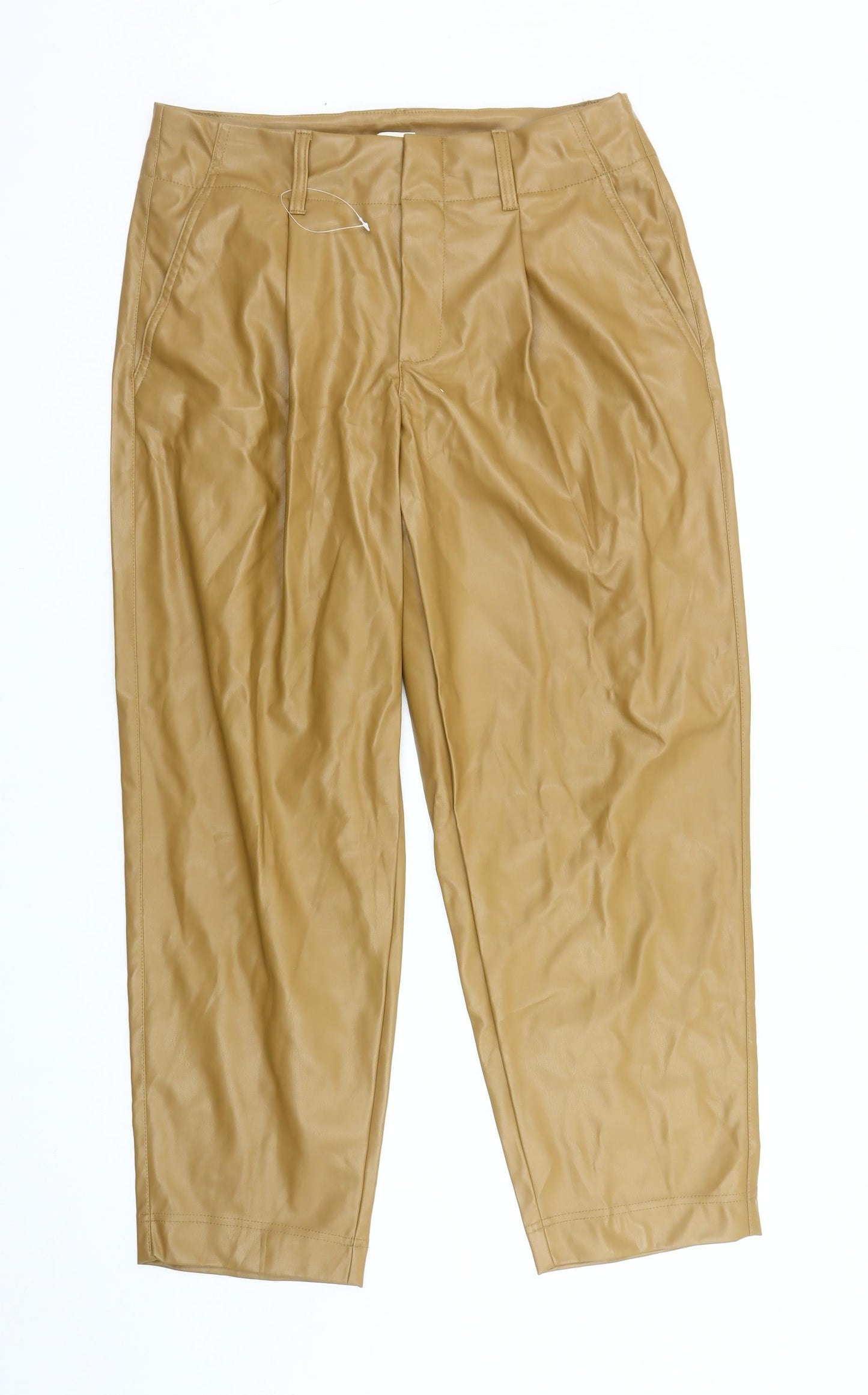 A New Day Women's Beige Faux Leather Trousers Size 10