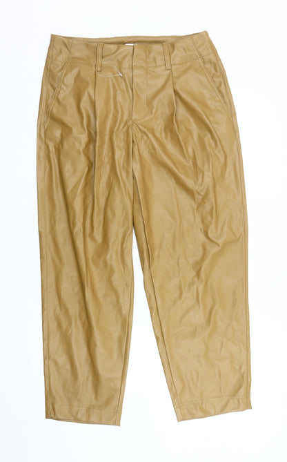 A New Day Women's Beige Faux Leather Trousers Size 10