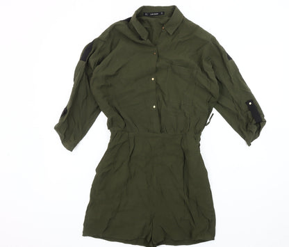Zara Basic Women Green Jumpsuit Size 8 Collared Casual