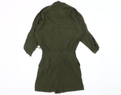 Zara Basic Women Green Jumpsuit Size 8 Collared Casual