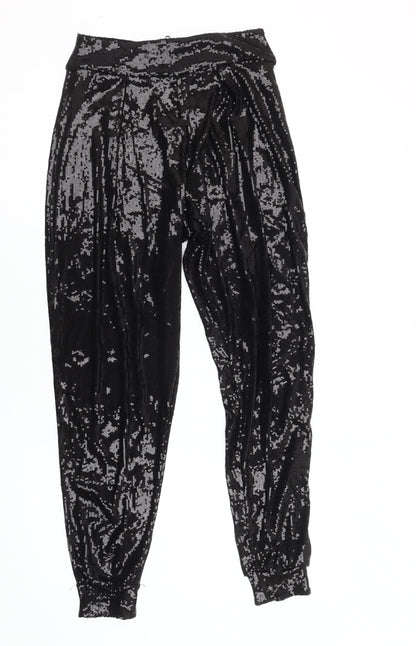 Topshop Women's Black Sequin Jogger Trousers Size 8