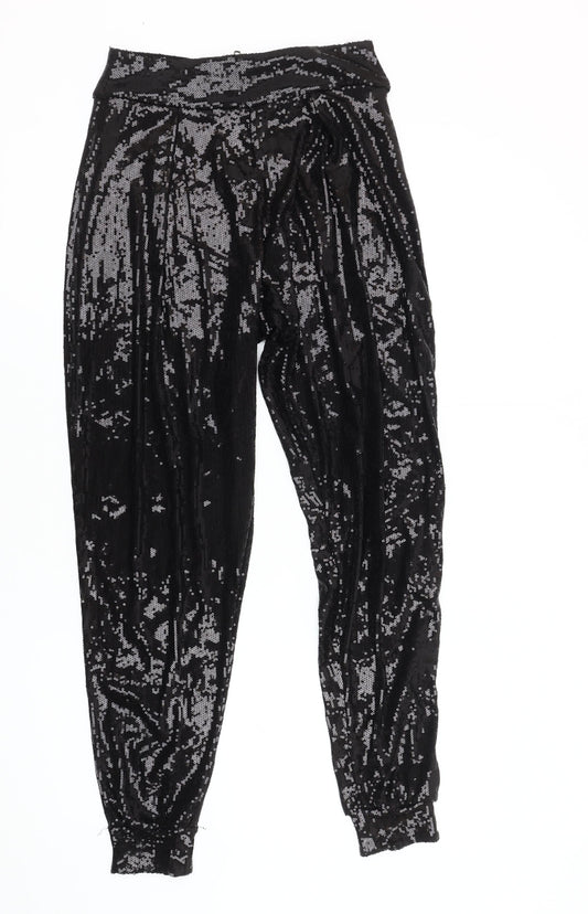Topshop Women's Black Sequin Jogger Trousers Size 8