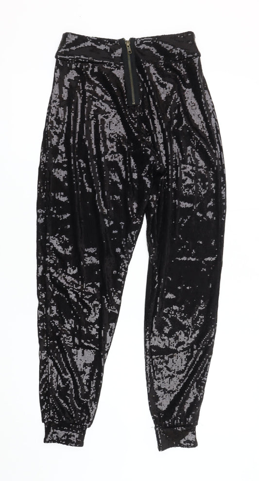 Topshop Women's Black Sequin Jogger Trousers Size 8
