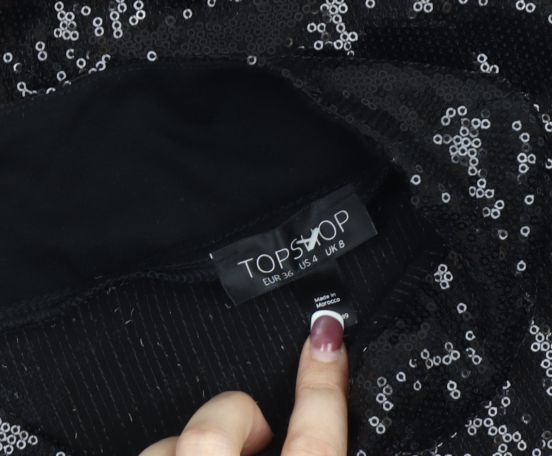 Topshop Women's Black Sequin Jogger Trousers Size 8
