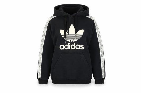 Front view of Adidas Women's Black Hoodie, size 8, Logo, Pullover