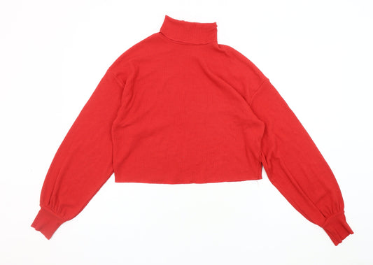 Bershka Women's Red Cropped High Neck Top UK 8