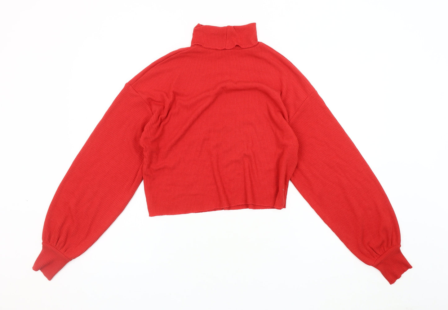 Bershka Women's Red Cropped High Neck Top UK 8