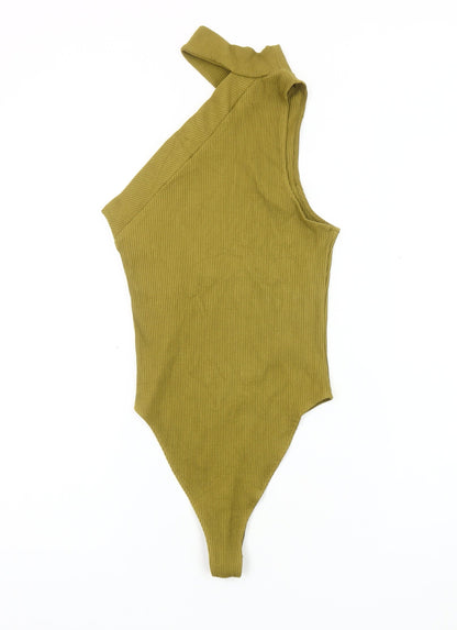 Zara Women’s Green Ribbed High Neck Bodysuit - Size S