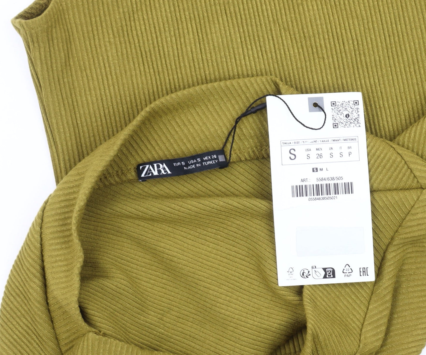 Zara Women’s Green Ribbed High Neck Bodysuit - Size S