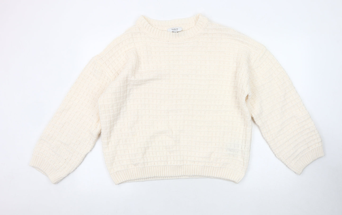 B.Young Women's Ivory Waffle-Knit Pullover Jumper