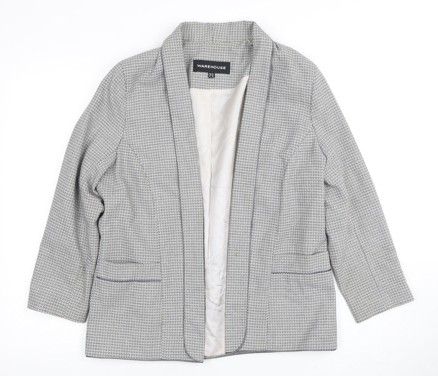 Warehouse Women's Grey Geometric Blazer Size 14