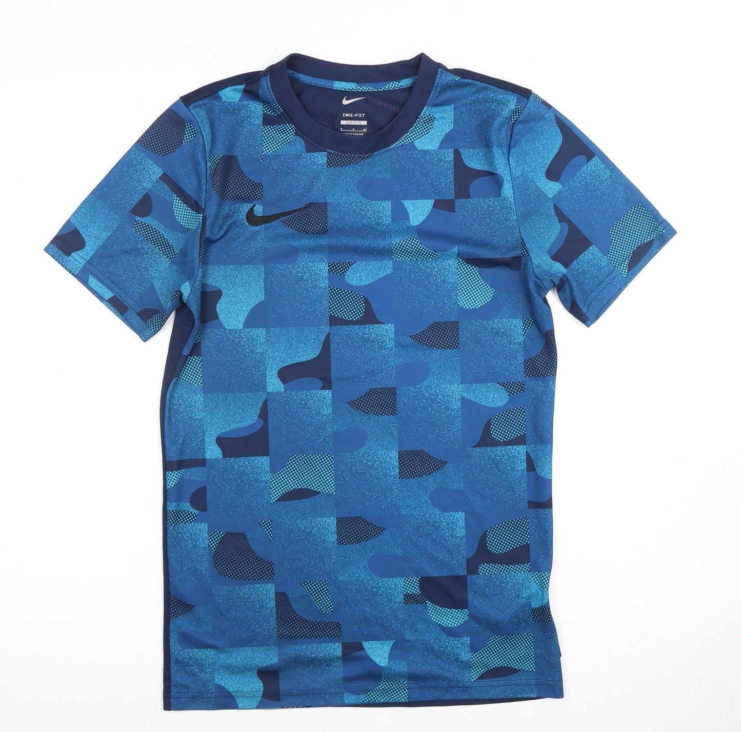 Nike Men's Blue Geometric S Slim Fit Sports T-Shirt