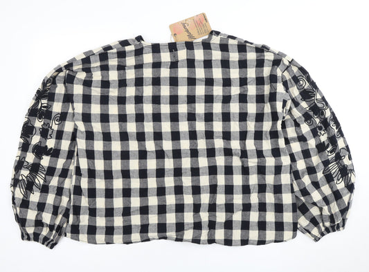 Mantaray Women Black Check Blouse with Embroidery