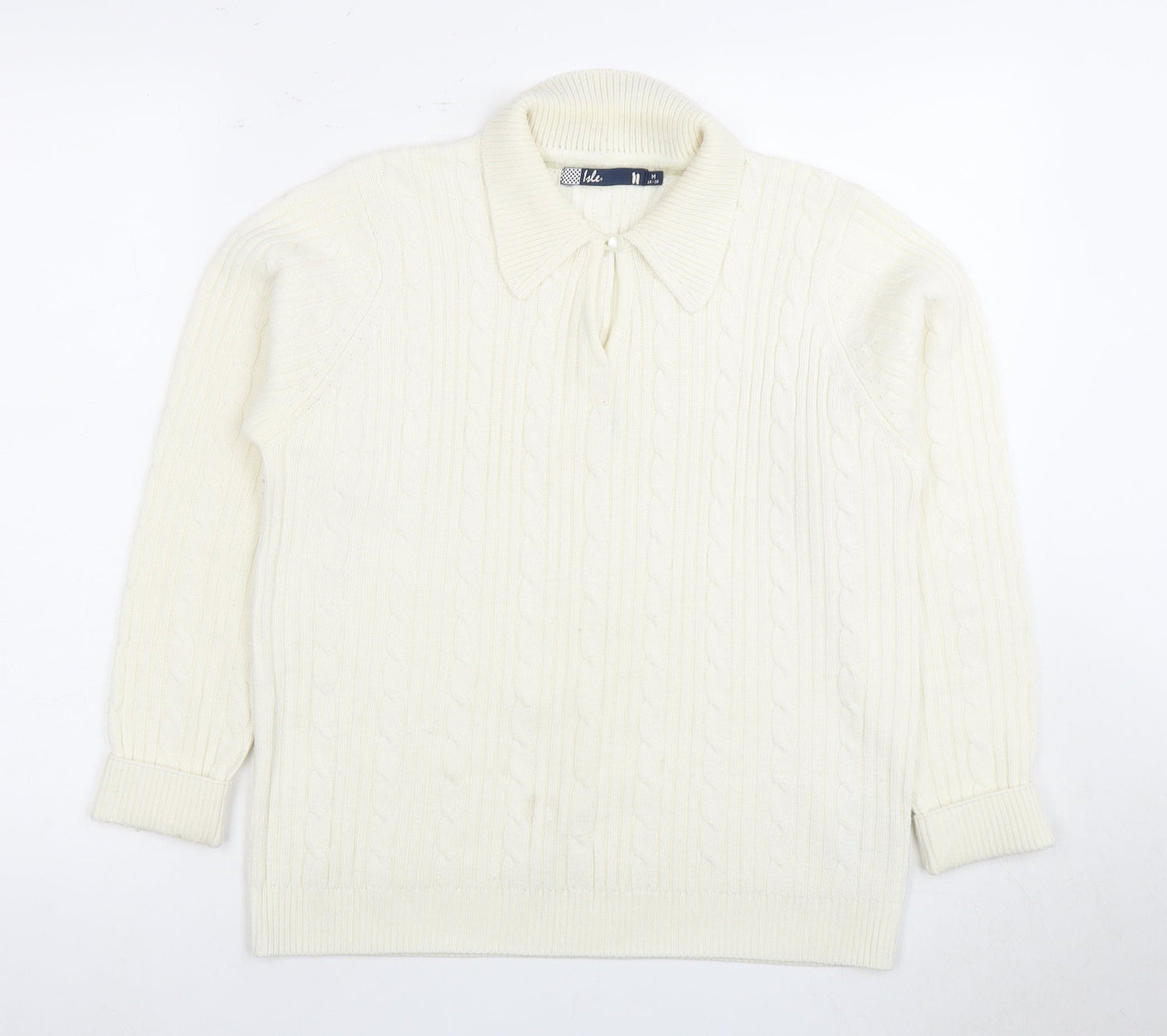 Womens UK Size M Isle Ivory Henley Jumper