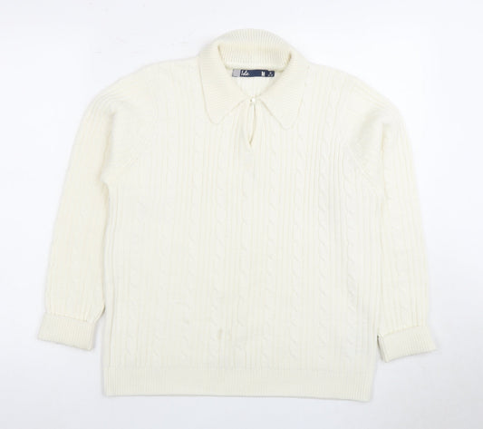 Womens UK Size M Isle Ivory Henley Jumper