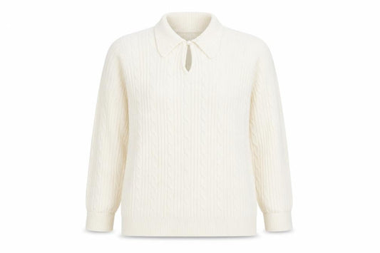 Womens UK Size M Isle Ivory Henley Jumper