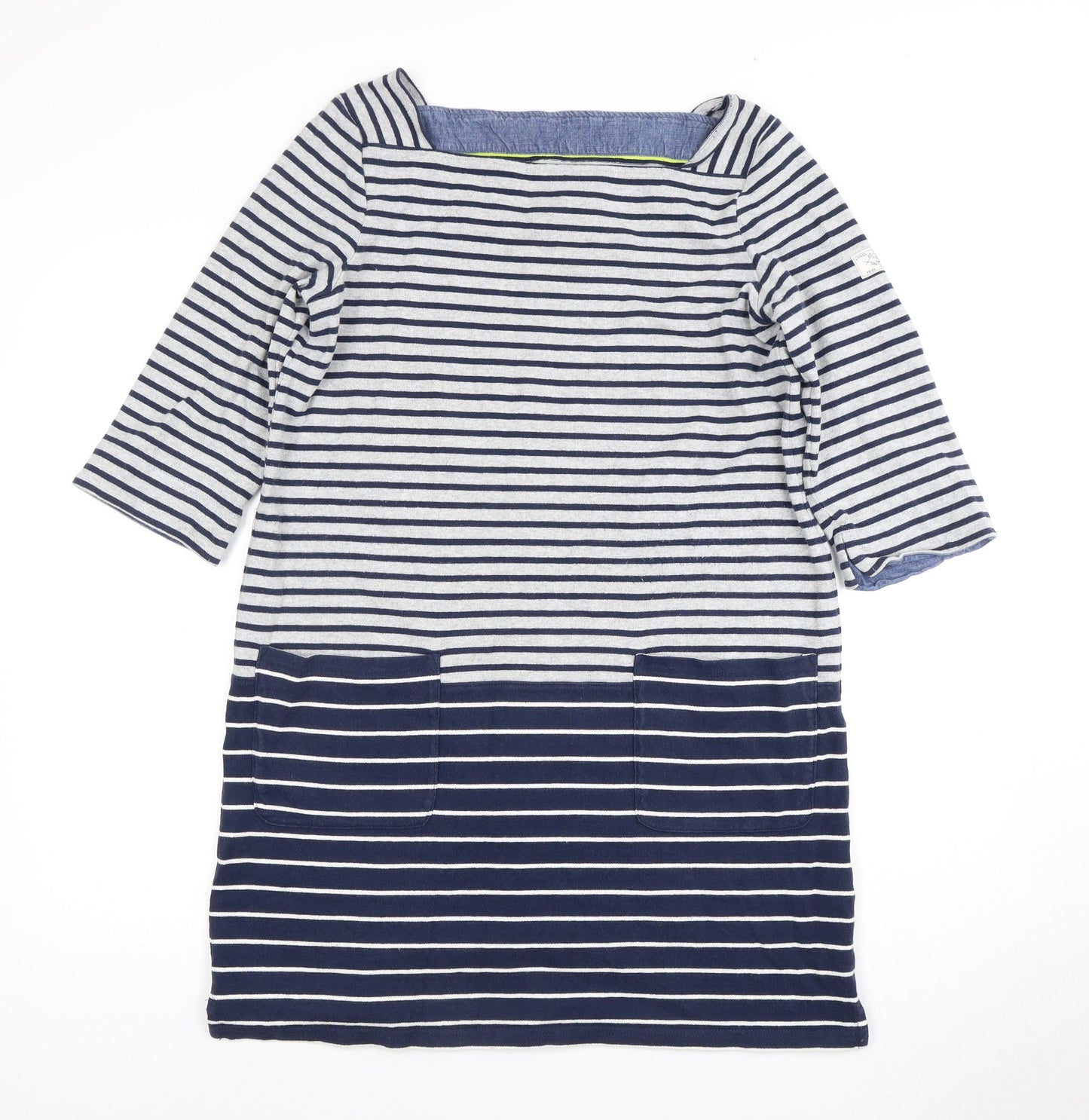 Joules Women's Blue Striped Dress, Size 12, Cotton, 3/4 Sleeve