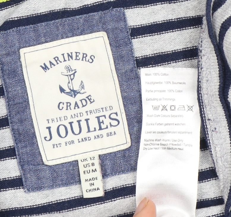 Joules Women's Blue Striped Dress, Size 12, Cotton, 3/4 Sleeve