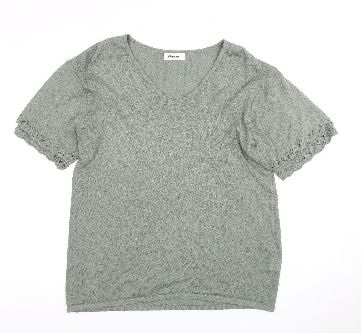 Damart Women's Green V-Neck Knit Top Size 16