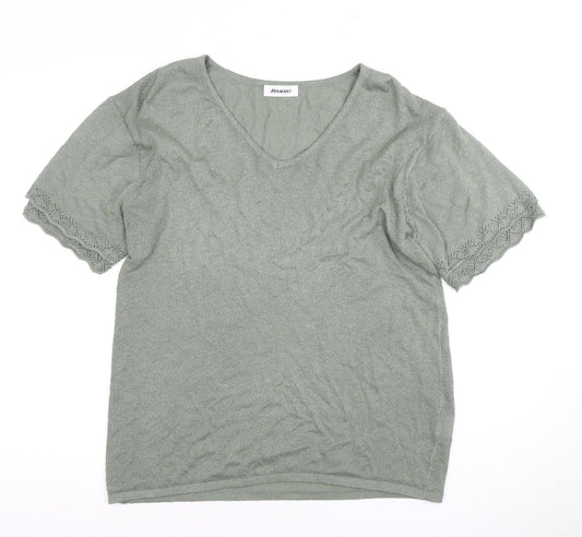 Damart Women's Green V-Neck Knit Top Size 16