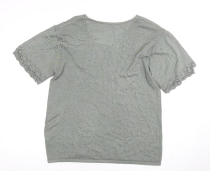 Damart Women's Green V-Neck Knit Top Size 16