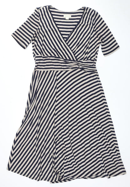 Monsoon Women's Multicoloured Striped Wrap Dress Size 14