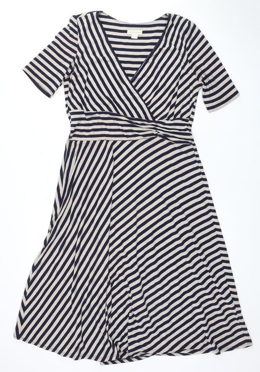 Monsoon Women's Multicoloured Striped Wrap Dress Size 14