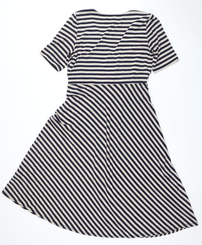 Monsoon Women's Multicoloured Striped Wrap Dress Size 14