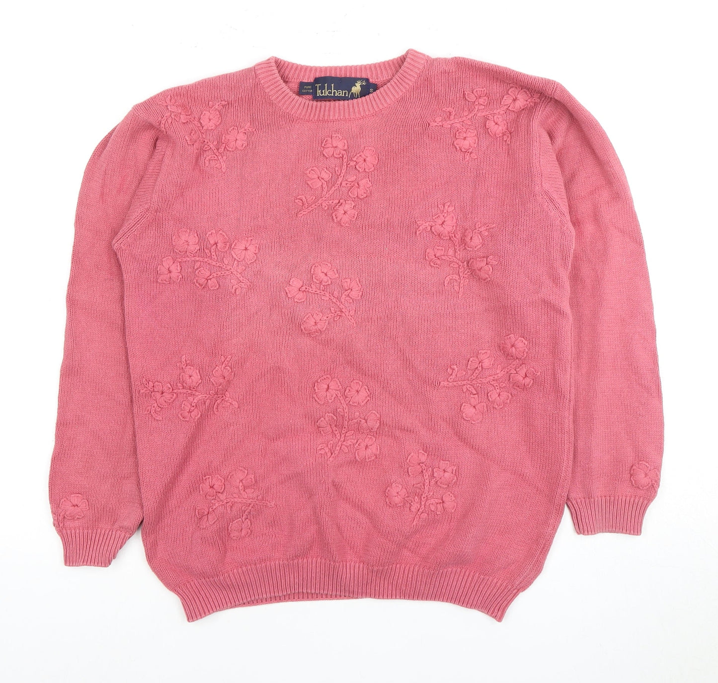 Tuchan Women's Pink Embroidered Cotton Pullover S