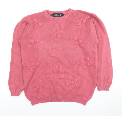 Tuchan Women's Pink Embroidered Cotton Pullover S