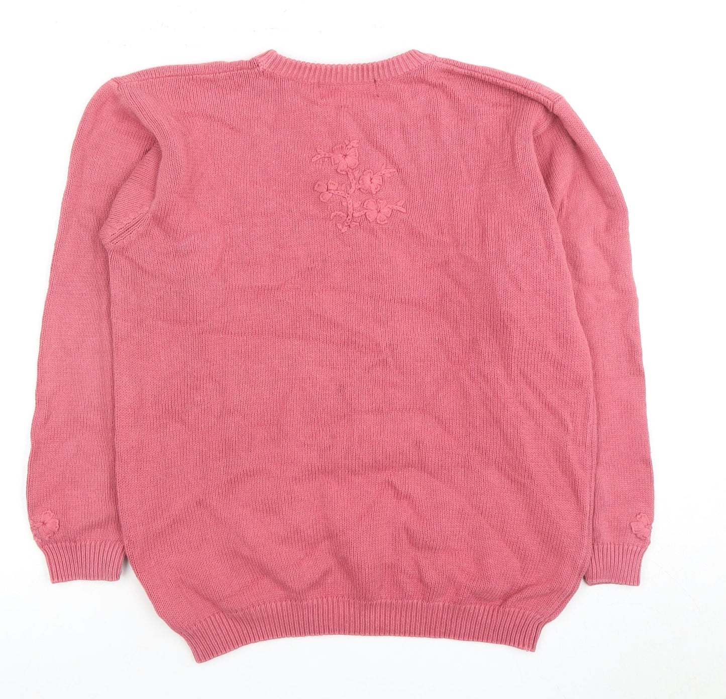 Tuchan Women's Pink Embroidered Cotton Pullover S