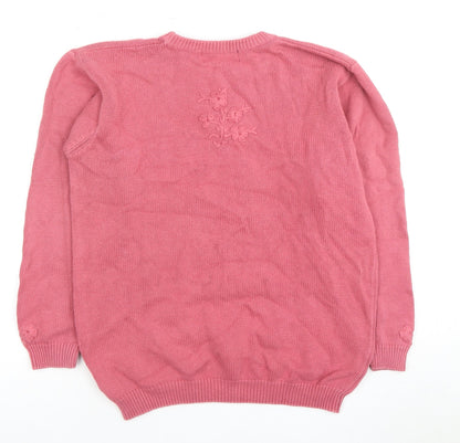 Tuchan Women's Pink Embroidered Cotton Pullover S