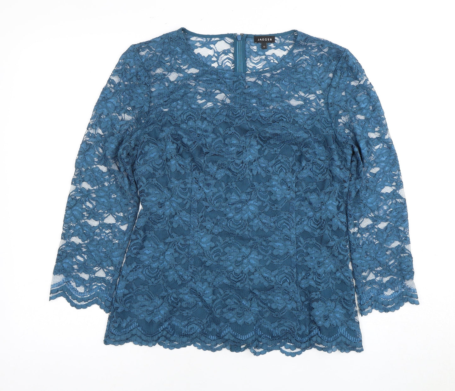 Womens UK Size 12 Jaeger Blue Lace Blouse